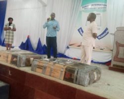 Mr Ikenna Ohiaeri speaking during the basketball equipment presentation