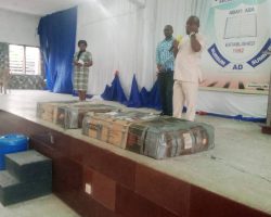 Engr Okey Onye speaking during basketball equipment presentation